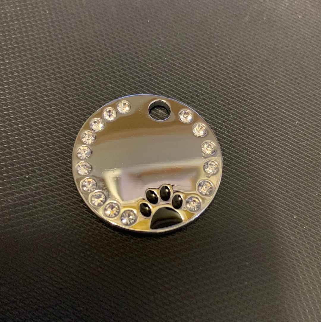 Circle Rhinestone Coloured Paw Dog Puppy, Cat Name ID Engraved Tag - Snazzy Dudds