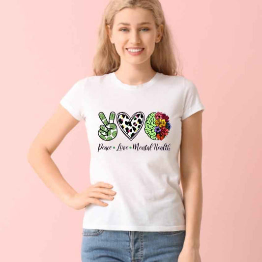 Peace Love Mental Health White Or Black, Crew Neck Tshirt - Snazzy Dudds
