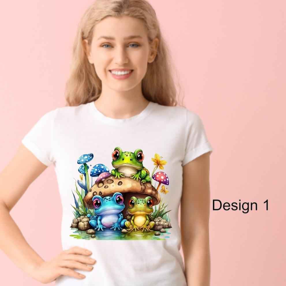TSHIRT - Frog Adventure Designs to choose from Frog / Mushroom Tshirts - Crew Neck Tshirt Casual - Snazzy Dudds