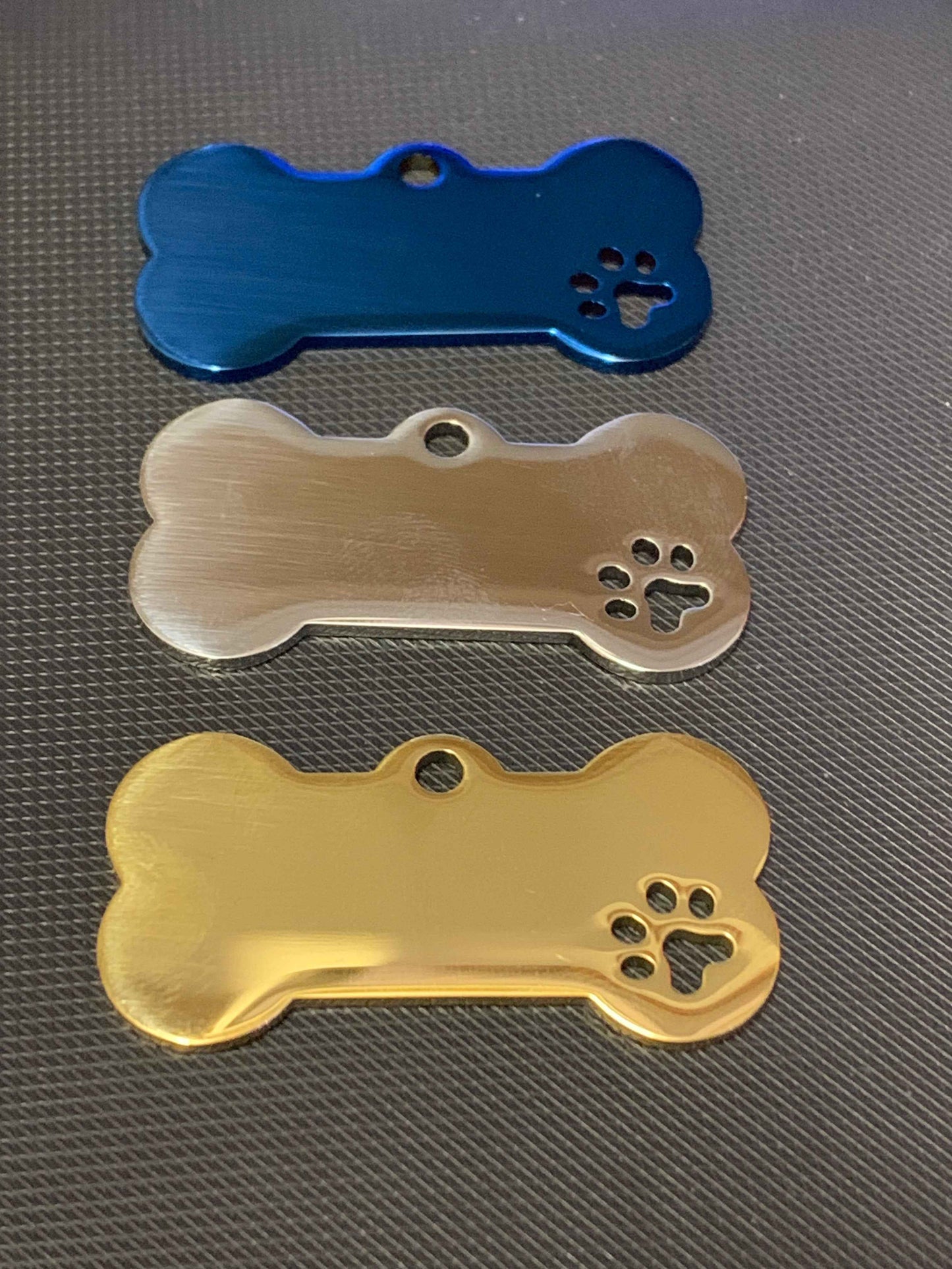 Bone Shape Paw Dog Puppy, Cat Name ID Engraved Tag with cut out paw print - Snazzy Dudds