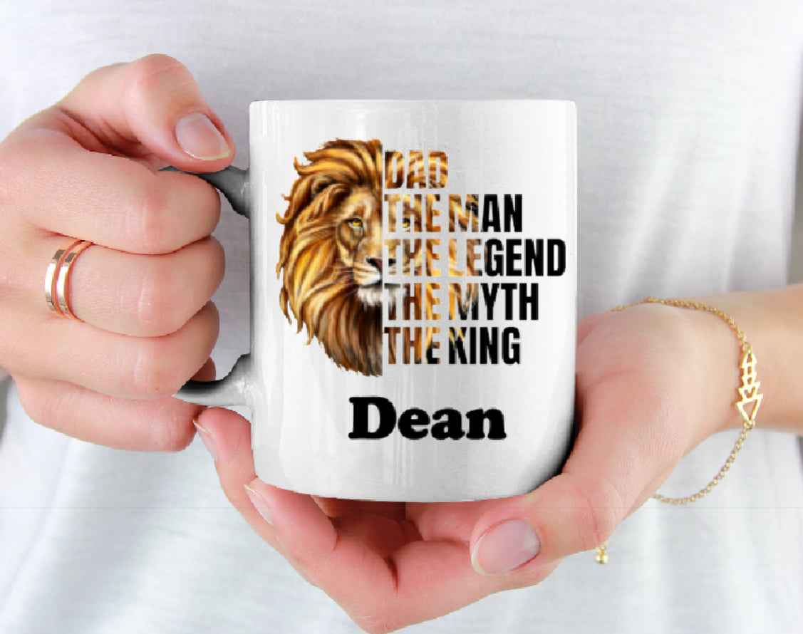 Personalised Dad The Man The Legend The Myth The King - Lion Fathers Day / Birthday / Christmas 11oz Cup Mug - Snazzy Dudds