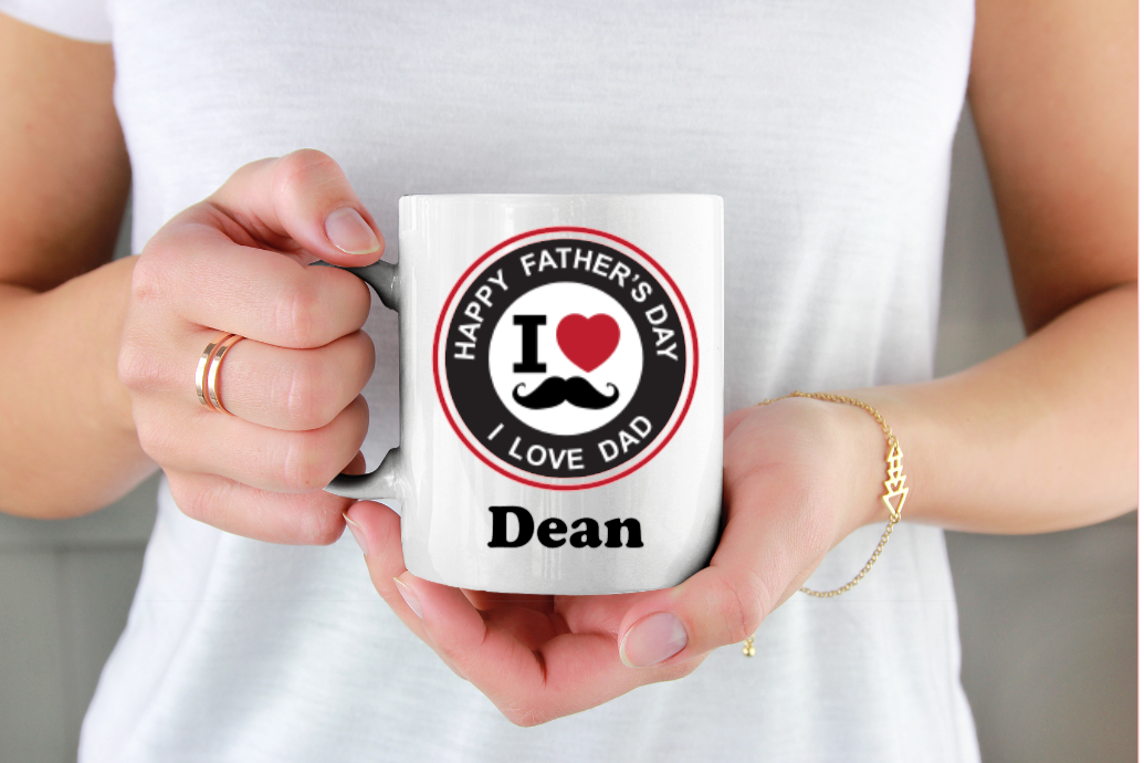 Happy Fathers Day I Love Dad Moustache 11oz Cup Mug - Snazzy Dudds