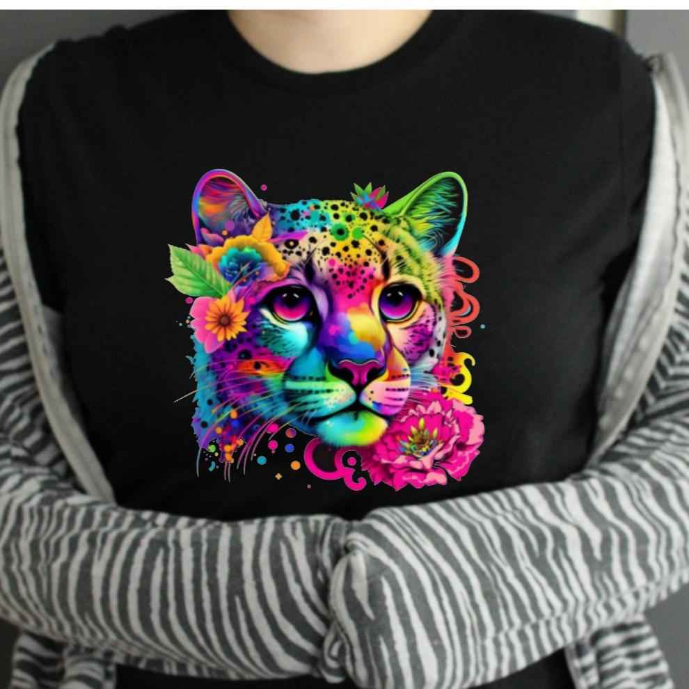Neon Cat Unisex Crew Neck Tshirt - Snazzy Dudds
