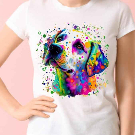 Cute Dog Colourful Labrador Unisex Crew Neck Tshirt or Casual Hoodie Black or White - Snazzy Dudds