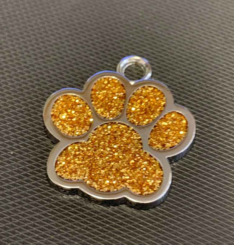 Engraved Glitter Paw Print Pet Dog Name Tag Personalised Custom ID Tag - Snazzy Dudds