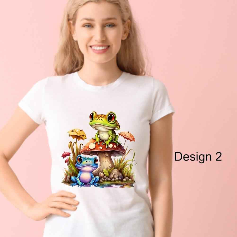 TSHIRT - Frog Adventure Designs to choose from Frog / Mushroom Tshirts - Crew Neck Tshirt Casual - design 2 - Snazzy Dudds