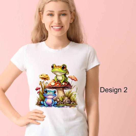 TSHIRT - Frog Adventure Designs to choose from Frog / Mushroom Tshirts - Crew Neck Tshirt Casual - design 2 - Snazzy Dudds