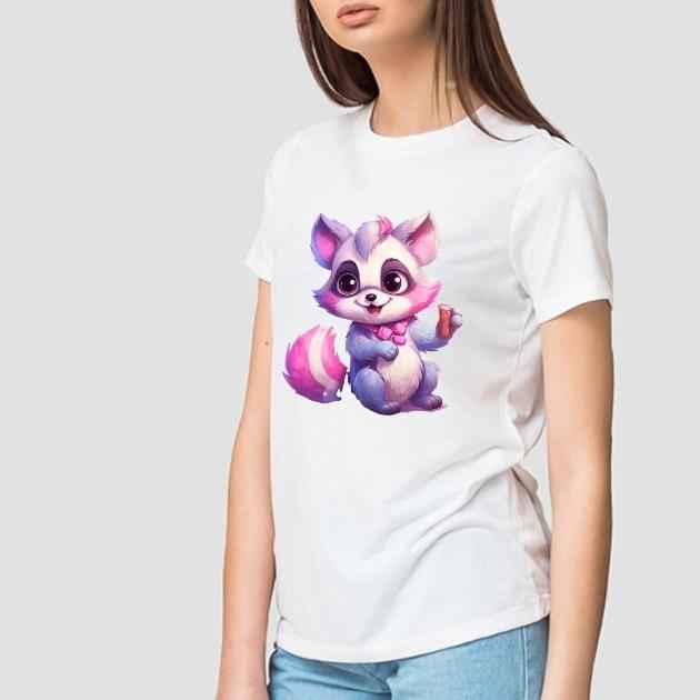Pink Racoon Colourful Image on Tshirt - Unisex Casual Crew Neck 100% Cotton - Snazzy Dudds
