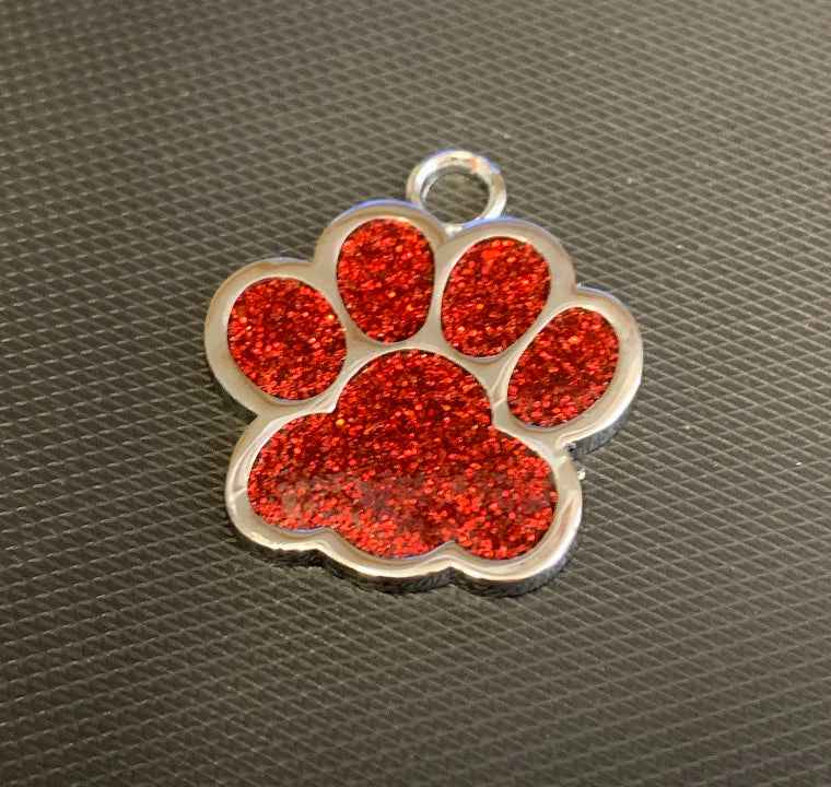 Engraved Glitter Paw Print Pet Dog Name Tag Personalised Custom ID Tag - Snazzy Dudds