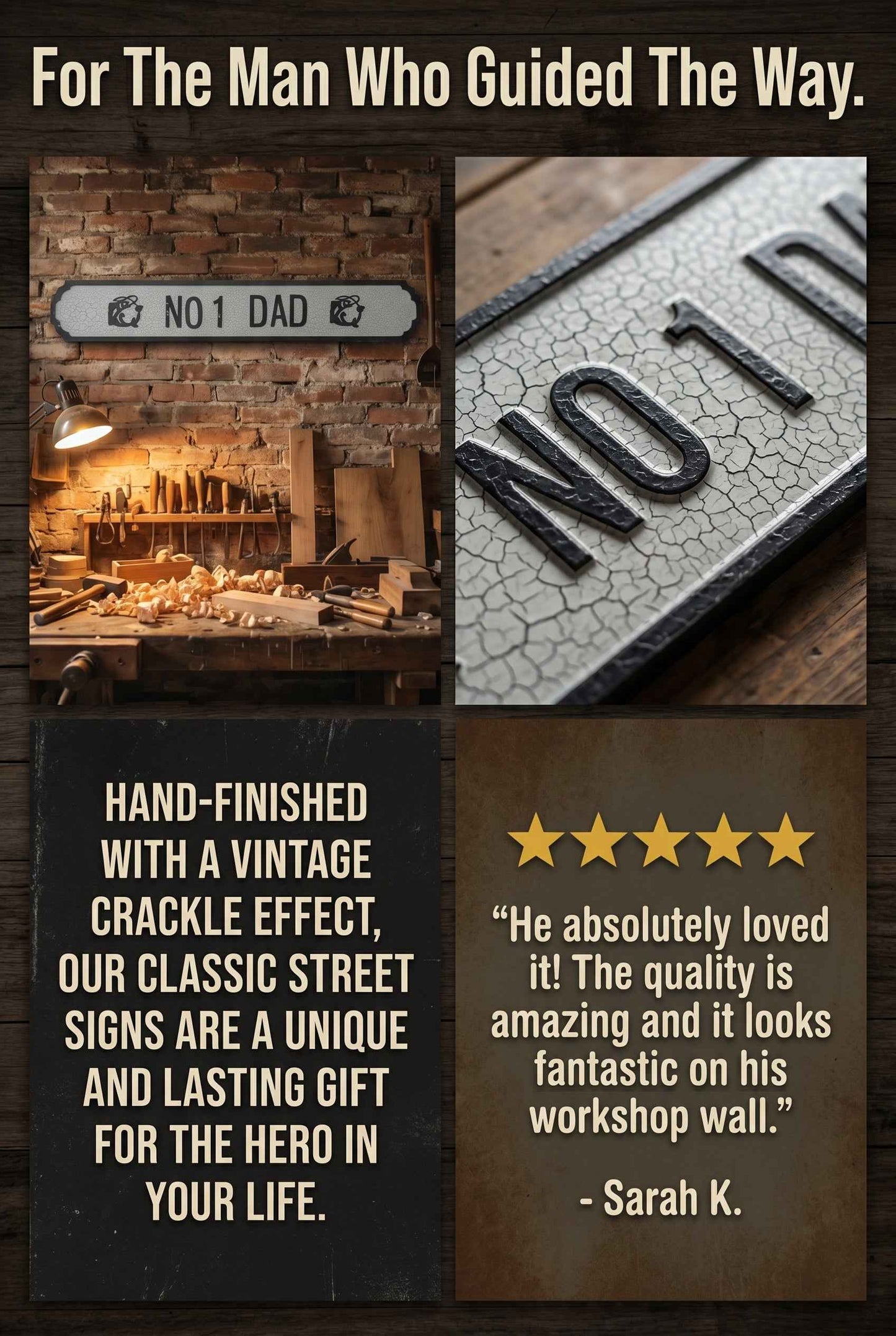 3D Vintage Style Street Sign No 1 Dad Fishing Fathers Day Birthday Christmas Gift
