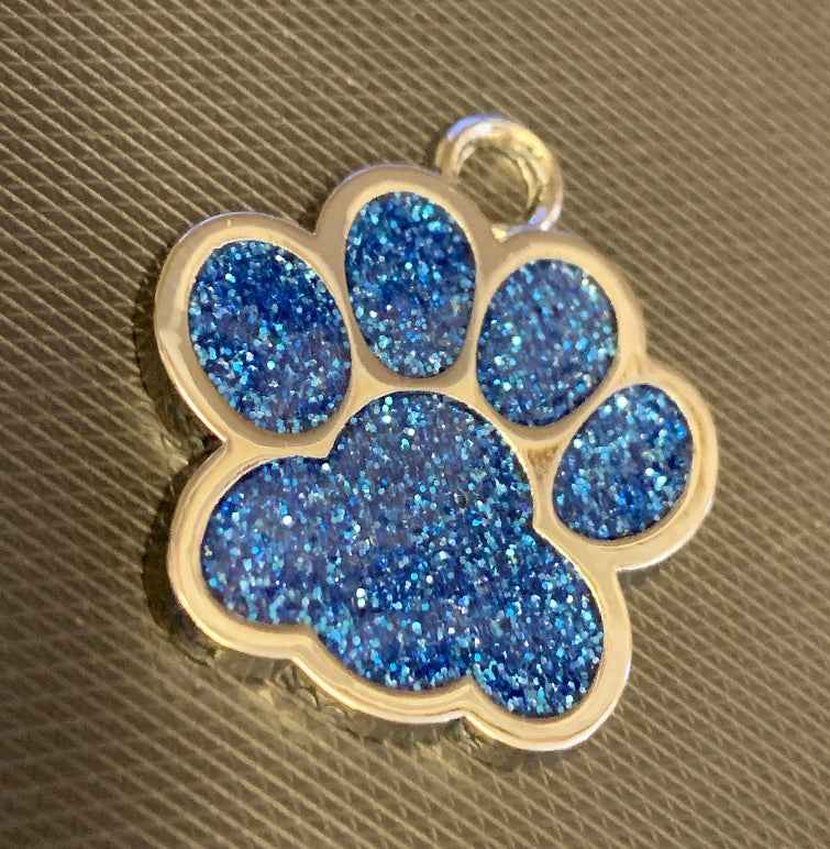 Engraved Glitter Paw Print Pet Dog Name Tag Personalised Custom ID Tag - Snazzy Dudds