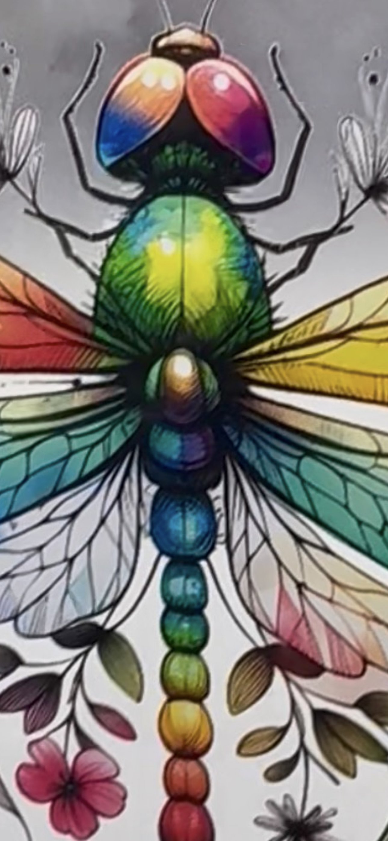 Rainbow Dragonfly "Grow With The Flow" Premium DTF Transfer | Boho Floral Design