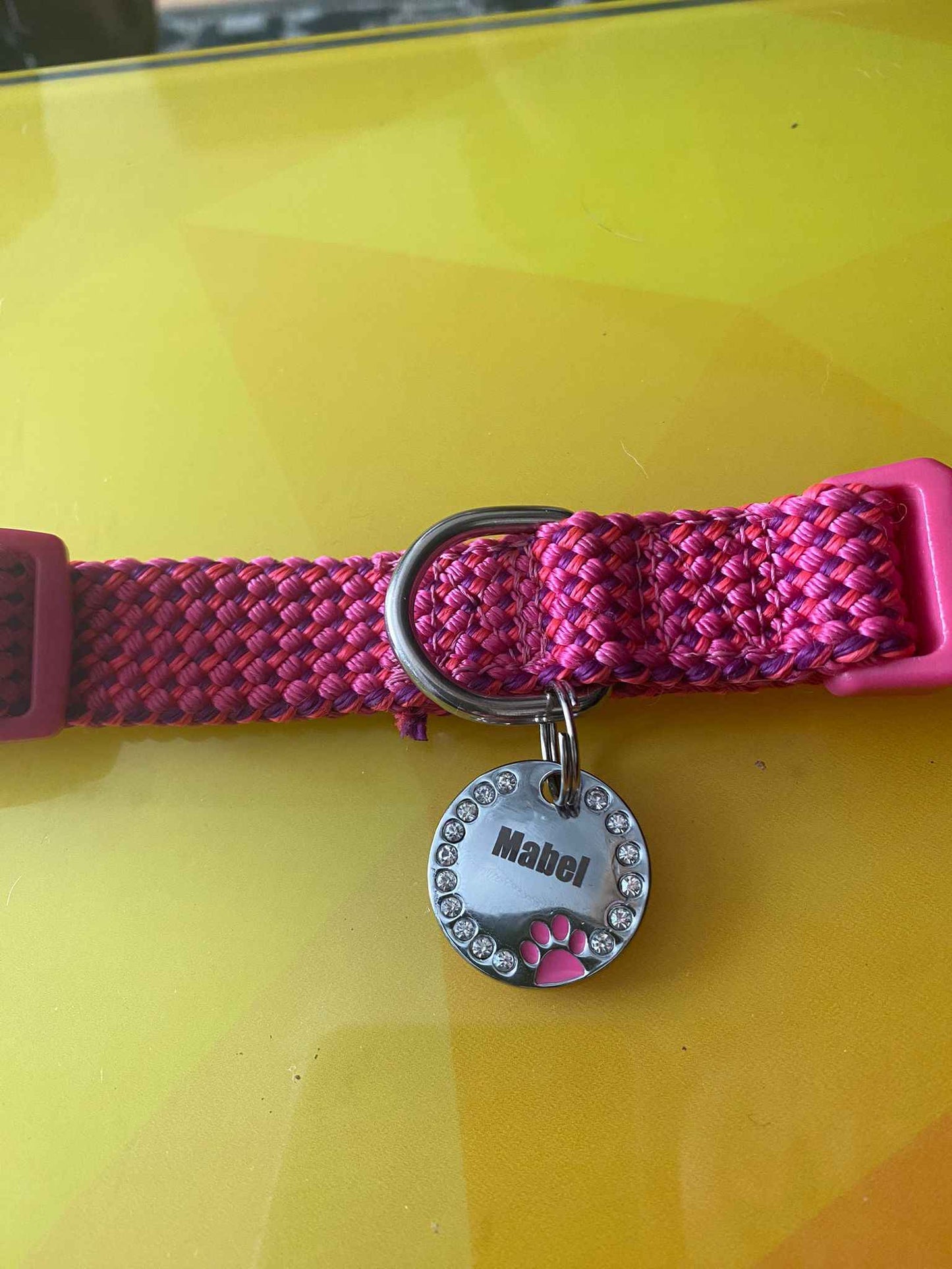 Circle Rhinestone Coloured Paw Dog Puppy, Cat Name ID Engraved Tag - Snazzy Dudds
