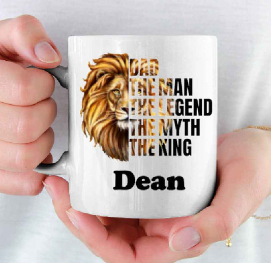 Personalised Dad The Man The Legend The Myth The King - Lion Fathers Day / Birthday / Christmas 11oz Cup Mug - Snazzy Dudds