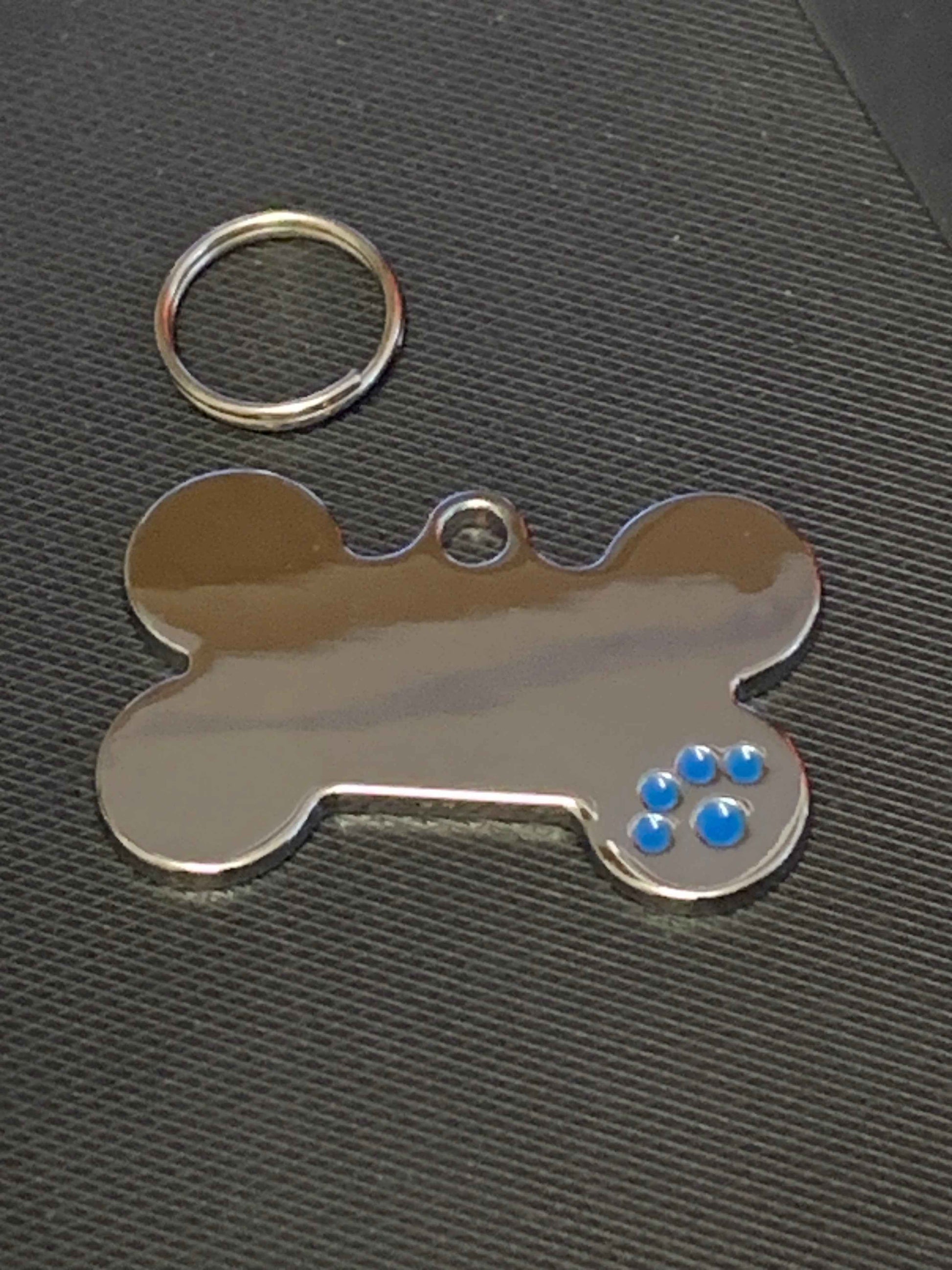 Bone Shape Coloured Paw Dog Puppy, Cat Name ID Engraved Tag - Snazzy Dudds