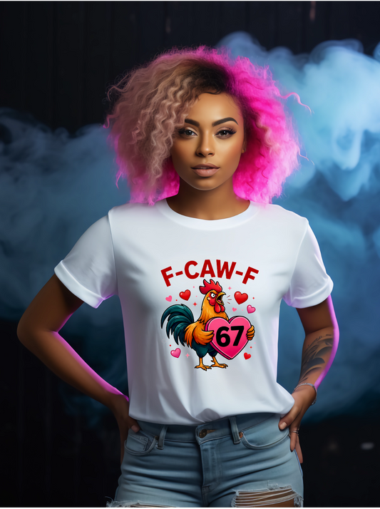 F-Caw-F Chicken 6 7 Valentine T-Shirt, Funny FCAWF Graphic Tee for Men & Women, Hilarious Farm Animal Shirt, Casual Unisex Top, Viral Meme Style - Snazzy Dudds