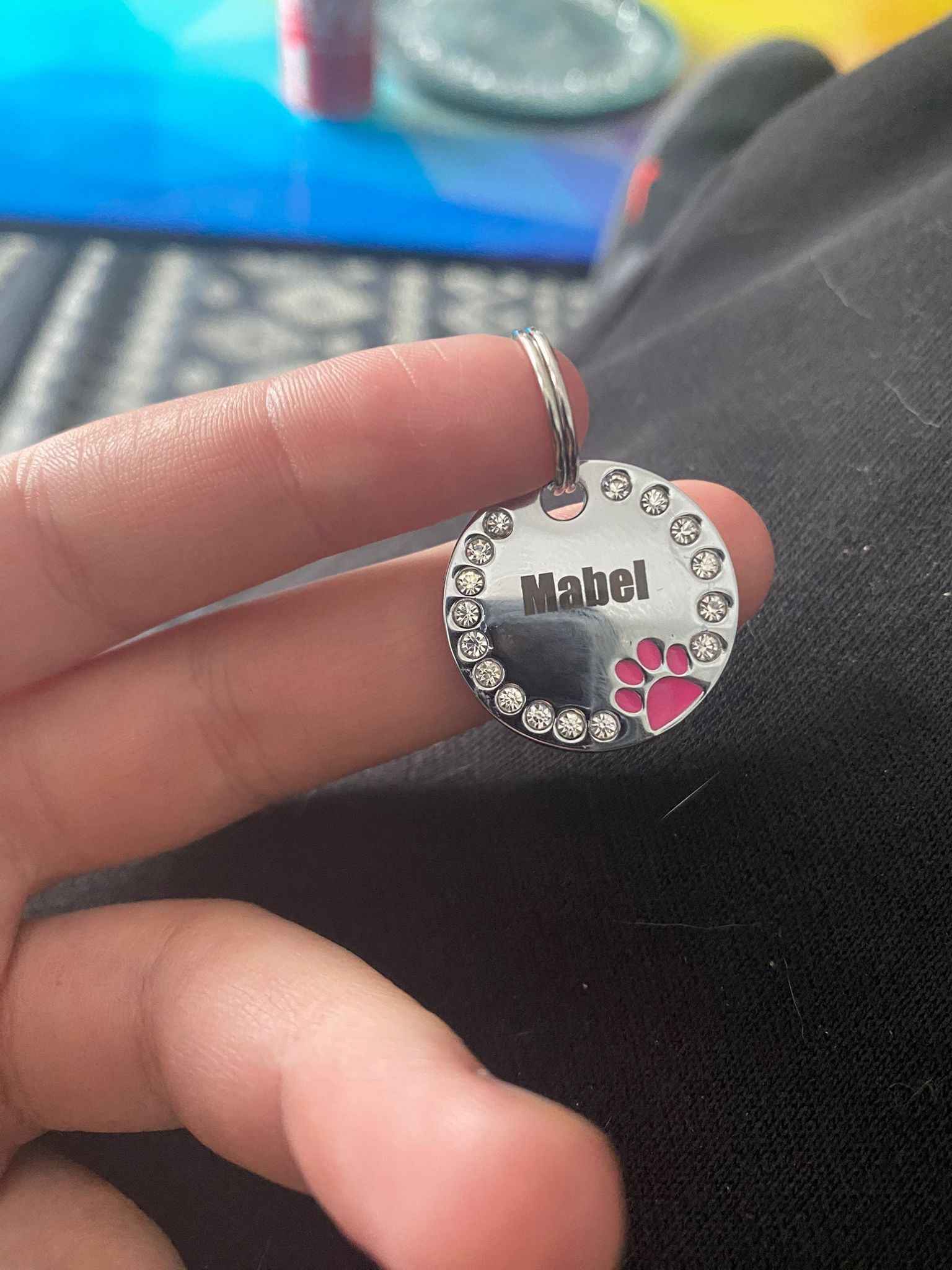 Circle Rhinestone Coloured Paw Dog Puppy, Cat Name ID Engraved Tag - Snazzy Dudds