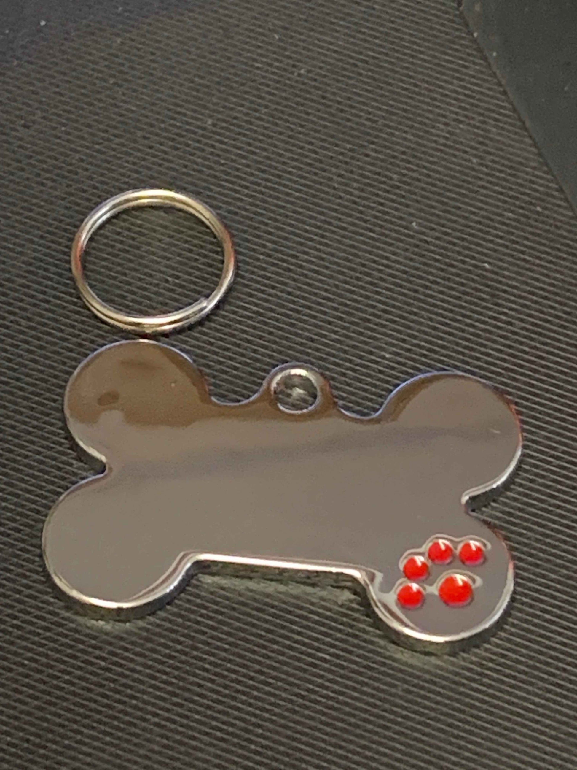 Bone Shape Coloured Paw Dog Puppy, Cat Name ID Engraved Tag - Snazzy Dudds