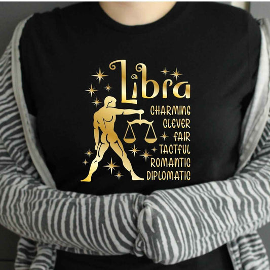 TSHIRT - Zodiac Horoscope Star Sign Astrology Tshirt Birthday Gift - Unisex Casual Crew Neck Tshirt 100% Cotton Libra Pisces Sagittarius Scorpio Taurus Virgo - Snazzy Dudds