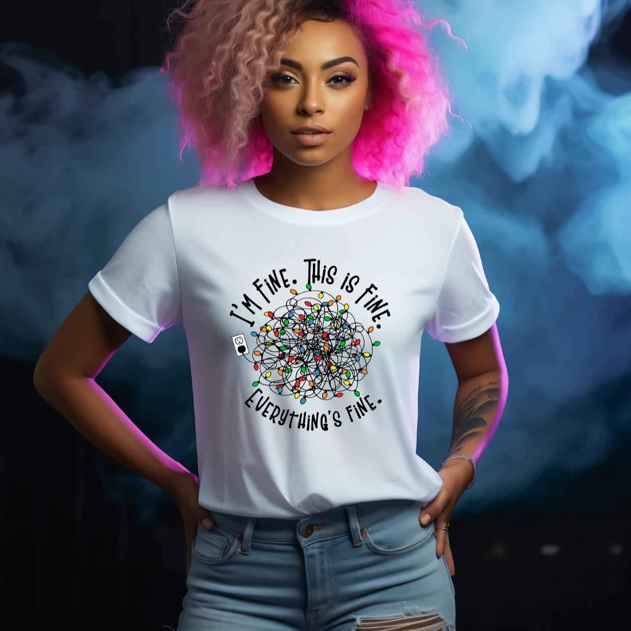 I'm Fine This Is Fine Everythings Fine Funny Christmas Tshirt Casual Crew Neck womenswear Menswear - Snazzy Dudds
