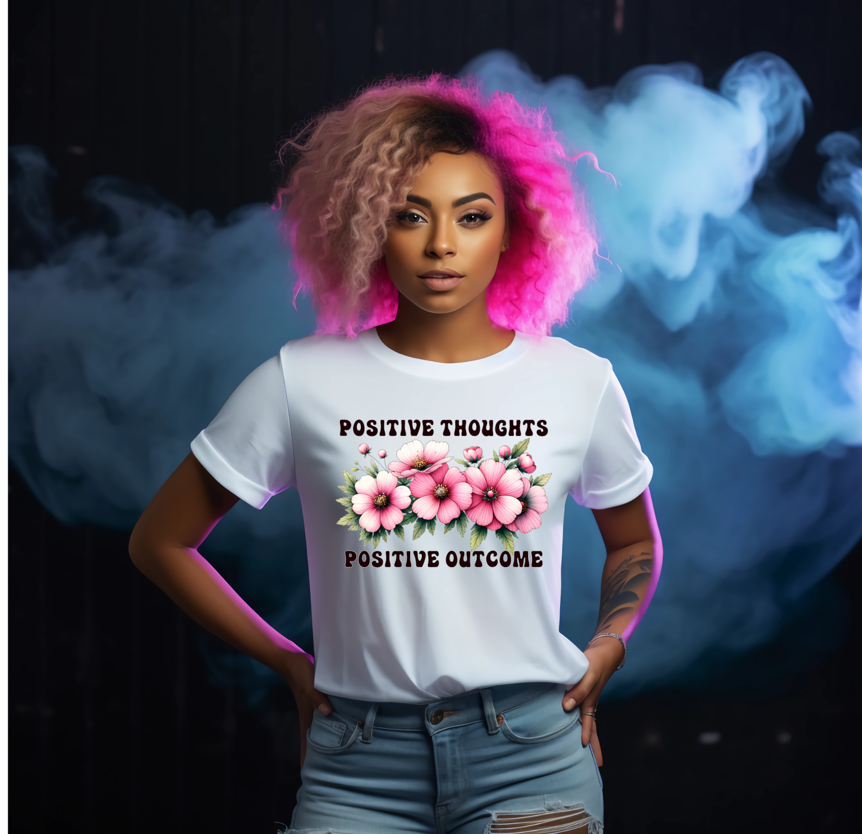Positive Thoughts Positive Outcome Flowers White Tshirt - Snazzy Dudds