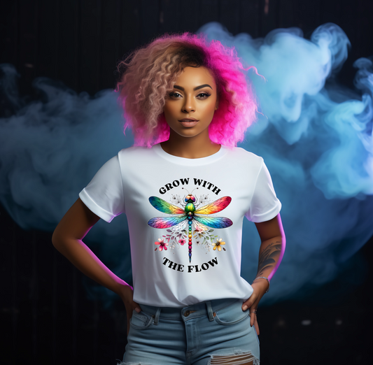 Grow With The Flow Dragonfly White Tshirt - Snazzy Dudds