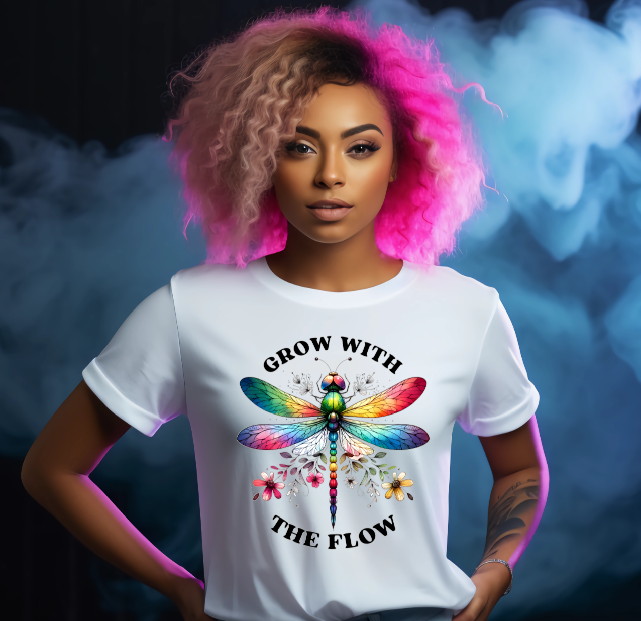 Grow With The Flow Dragonfly White Tshirt - Snazzy Dudds