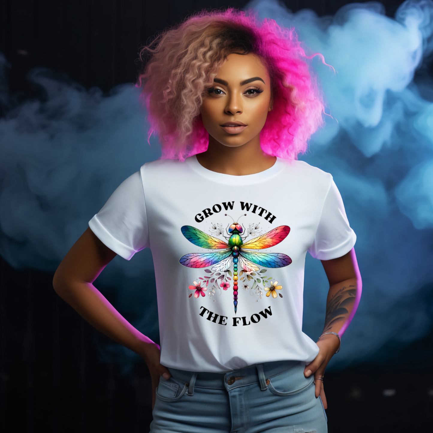 Grow With The Flow Dragonfly White Tshirt - Snazzy Dudds
