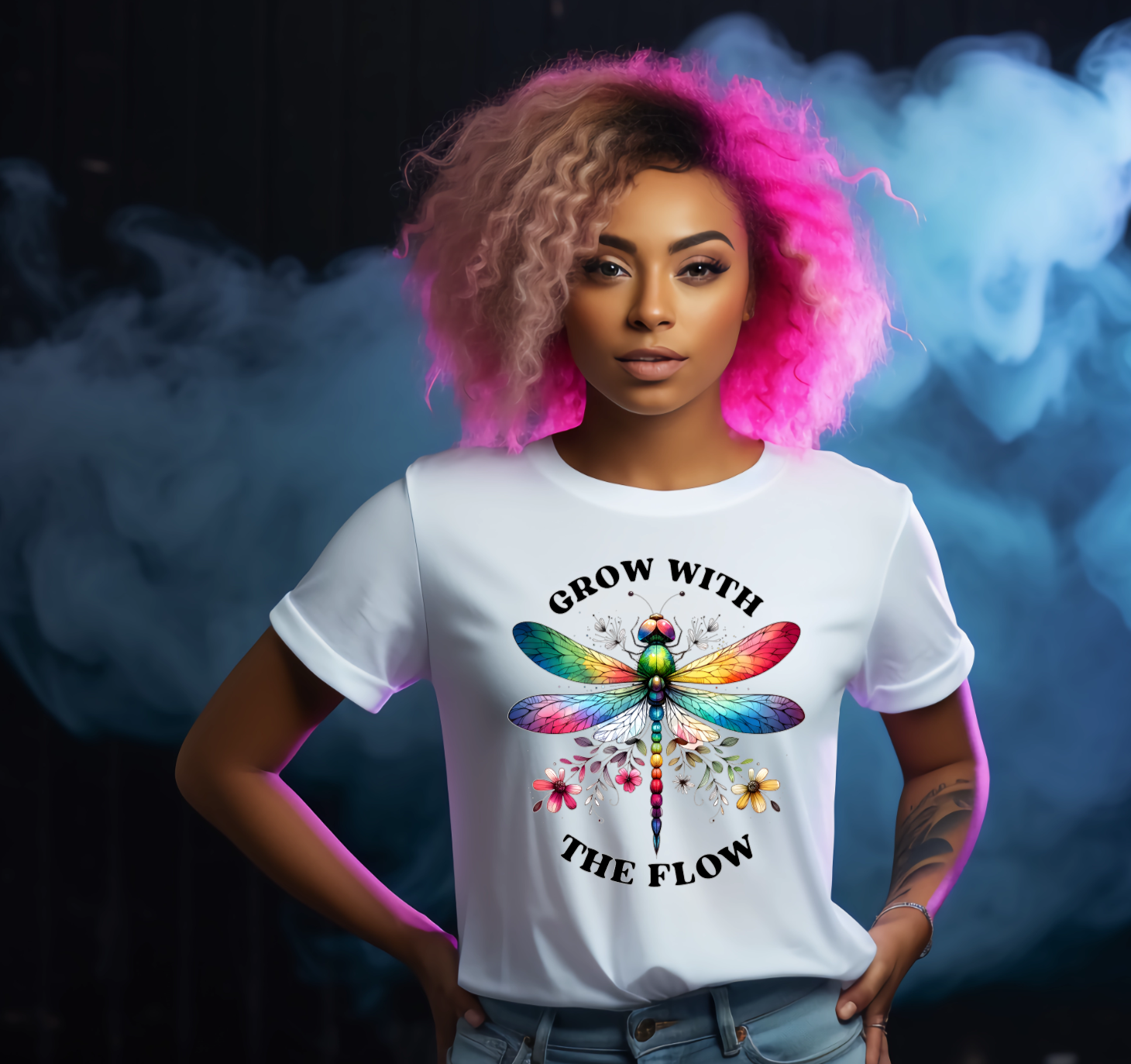 Grow With The Flow Dragonfly White Tshirt - Snazzy Dudds