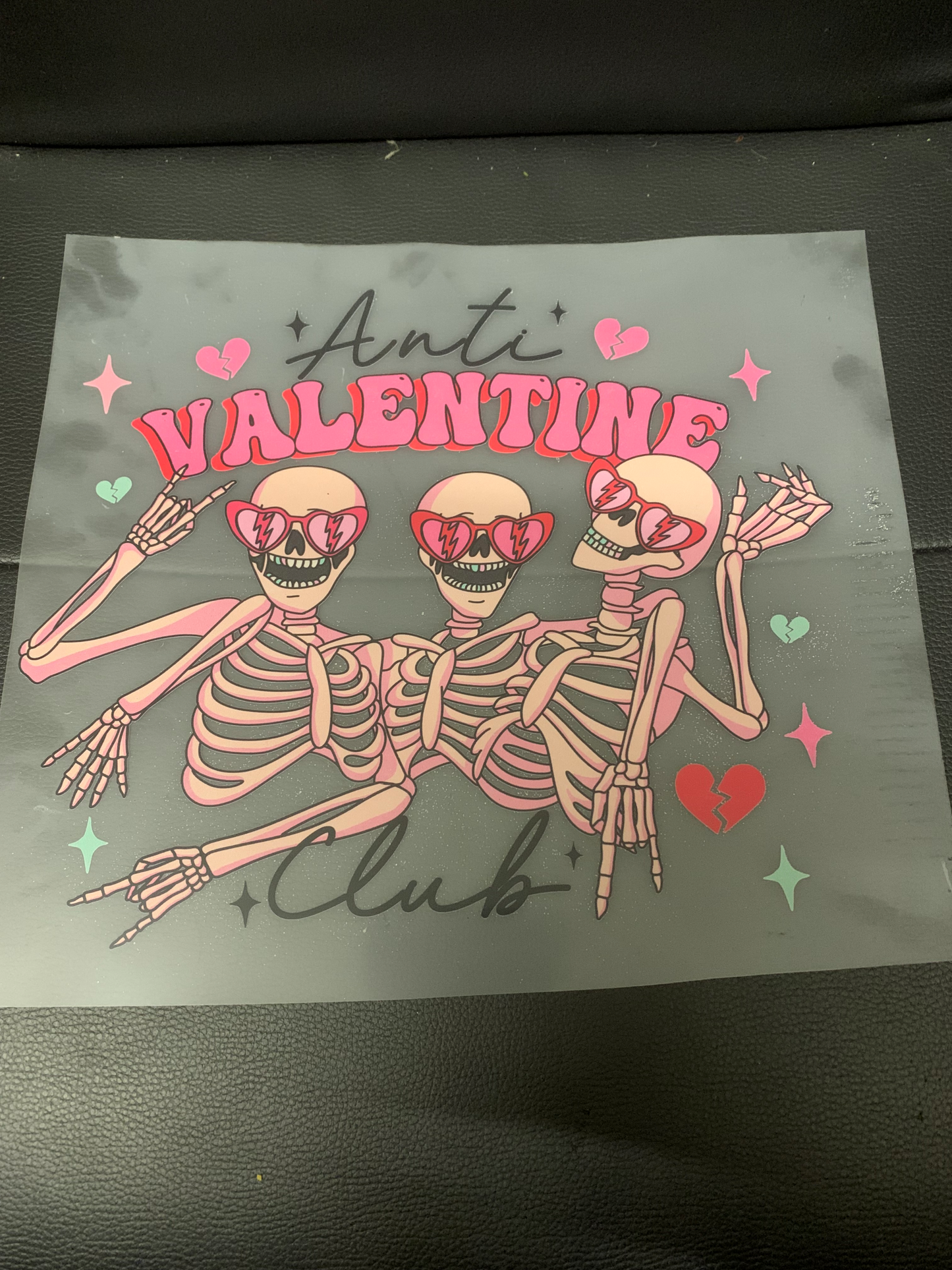DTF Transfer ONLY - Anti Valentine Club Skeleton Valentines Day DTF Transfer - Direct To Film - Transfer Ideal for Tshirts or bags Ready For Press Romance BreakUp Single - Snazzy Dudds