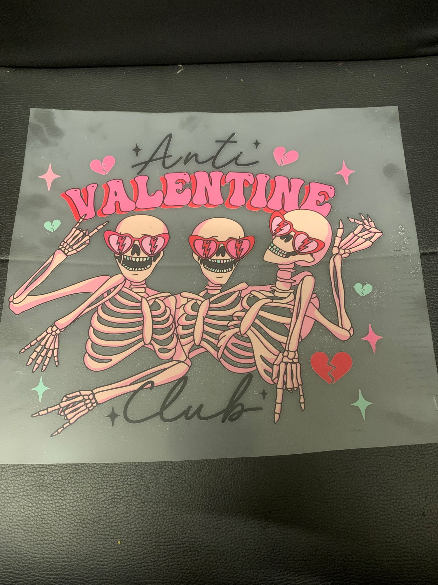 DTF Transfer ONLY - Anti Valentine Club Skeleton Valentines Day DTF Transfer - Direct To Film - Transfer Ideal for Tshirts or bags Ready For Press Romance BreakUp Single - Snazzy Dudds