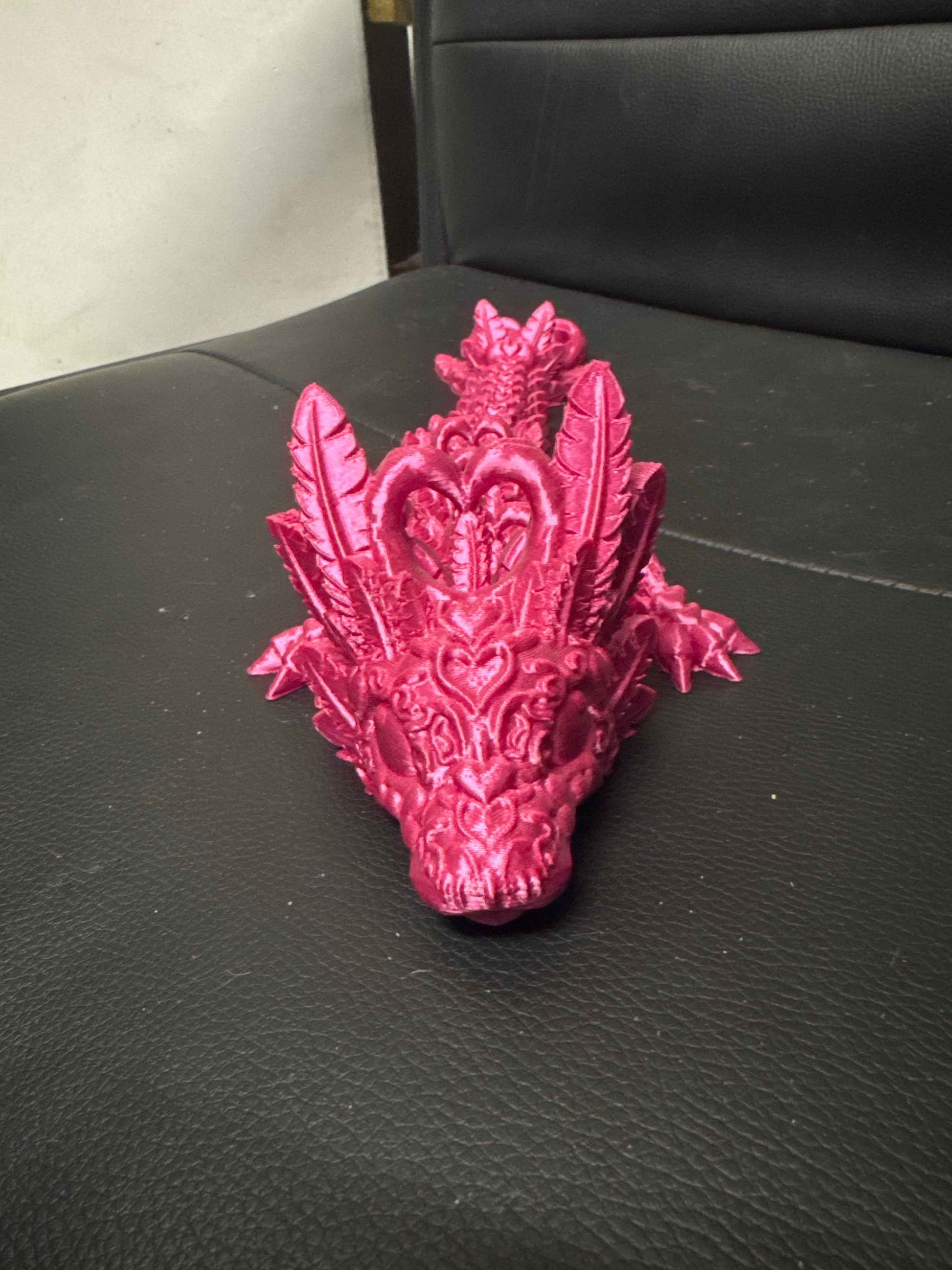 Pink Heart Flexible Fidget Valentines Day Dragon Large 3D Printed Articulated Sensory Toy For ADHD Autism Stimming Adults Kids - Snazzy Dudds