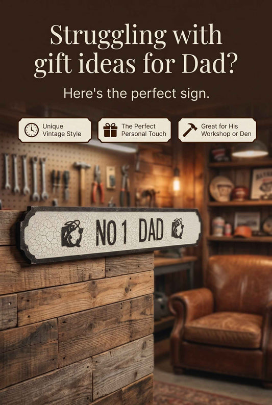 3D Vintage Style Street Sign No 1 Dad Fishing Fathers Day Birthday Christmas Gift