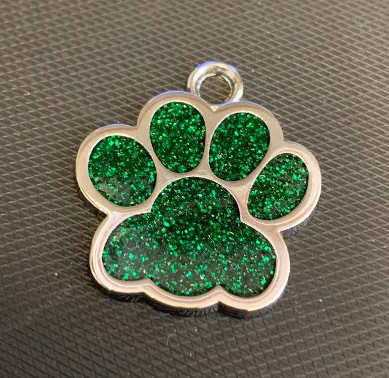 Engraved Glitter Paw Print Pet Dog Name Tag Personalised Custom ID Tag - Snazzy Dudds