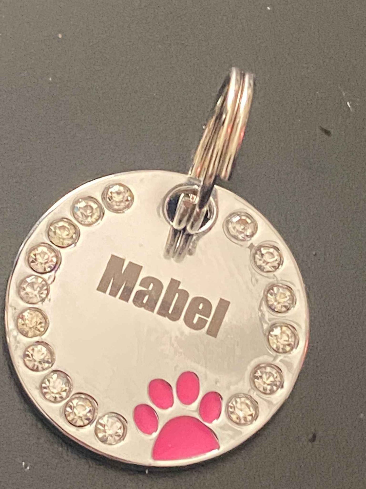 Circle Rhinestone Coloured Paw Dog Puppy, Cat Name ID Engraved Tag - Snazzy Dudds