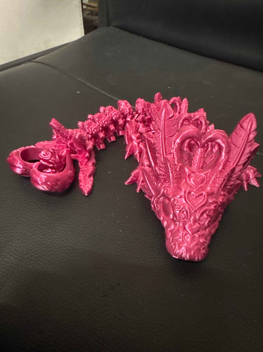 Pink Heart Flexible Fidget Valentines Day Dragon Large 3D Printed Articulated Sensory Toy For ADHD Autism Stimming Adults Kids - Snazzy Dudds