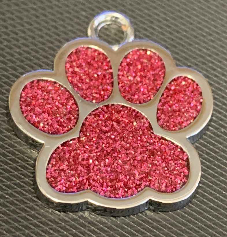 Engraved Glitter Paw Print Pet Dog Name Tag Personalised Custom ID Tag - Snazzy Dudds
