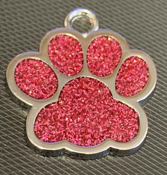 Engraved Glitter Paw Print Pet Dog Name Tag Personalised Custom ID Tag - Snazzy Dudds