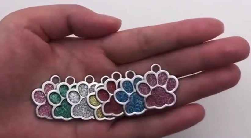 Engraved Glitter Paw Print Pet Dog Name Tag Personalised Custom ID Tag - Snazzy Dudds