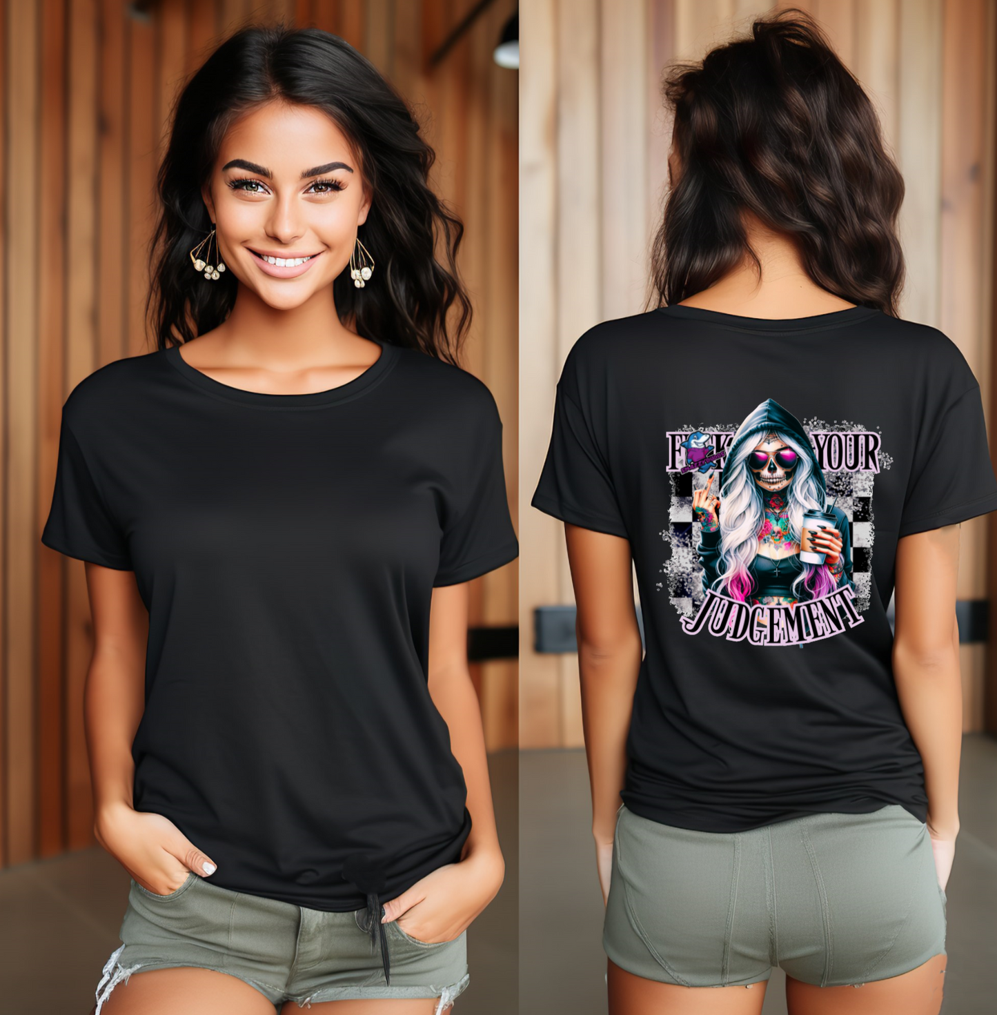 F Your Judgement Gothic Halloween Unisex Crew Neck Tshirt - Snazzy Dudds