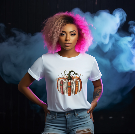 Pumpkin Fall Book Lovers Halloween Unisex Crew Neck Tshirt - Snazzy Dudds