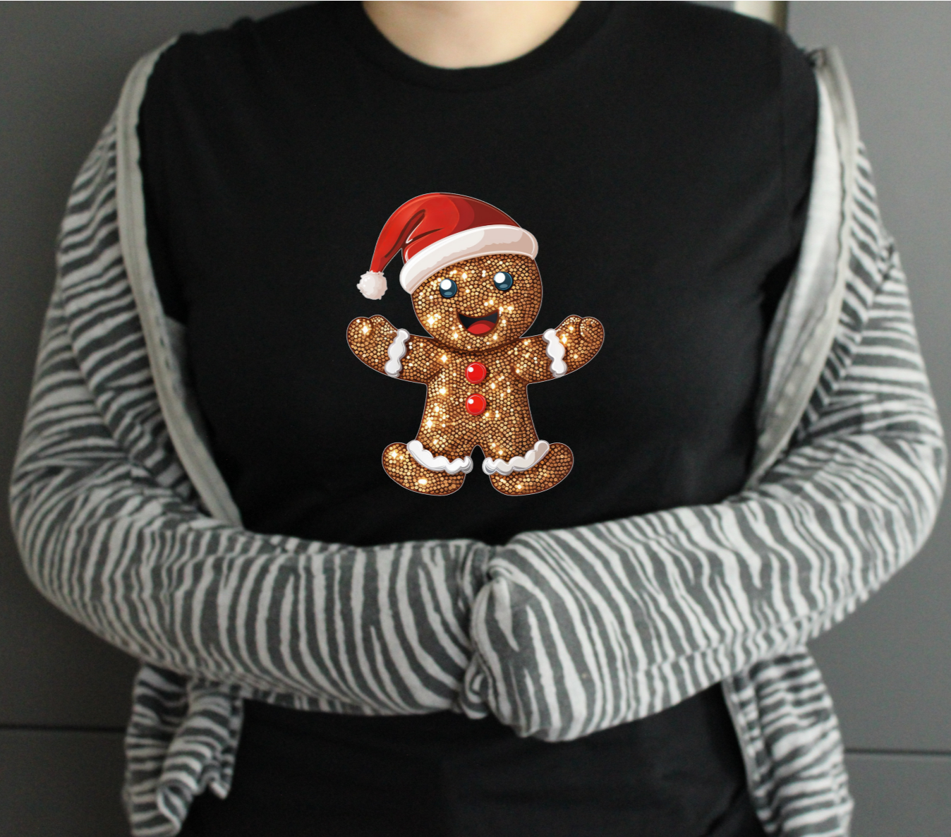Gingerbread Man Christmas Sparkle Tshirt - Snazzy Dudds