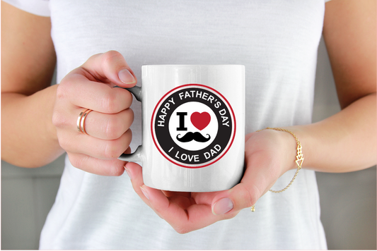 Happy Fathers Day I Love Dad Moustache 11oz Cup Mug - Snazzy Dudds