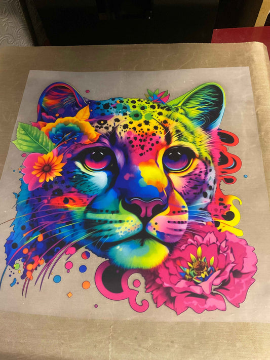 DTF Transfer ONLY - Colourful Cat / Lion - Transfer Ideal for Tshirts, Pillow Case, Tote Bags, Ready For Press - Snazzy Dudds