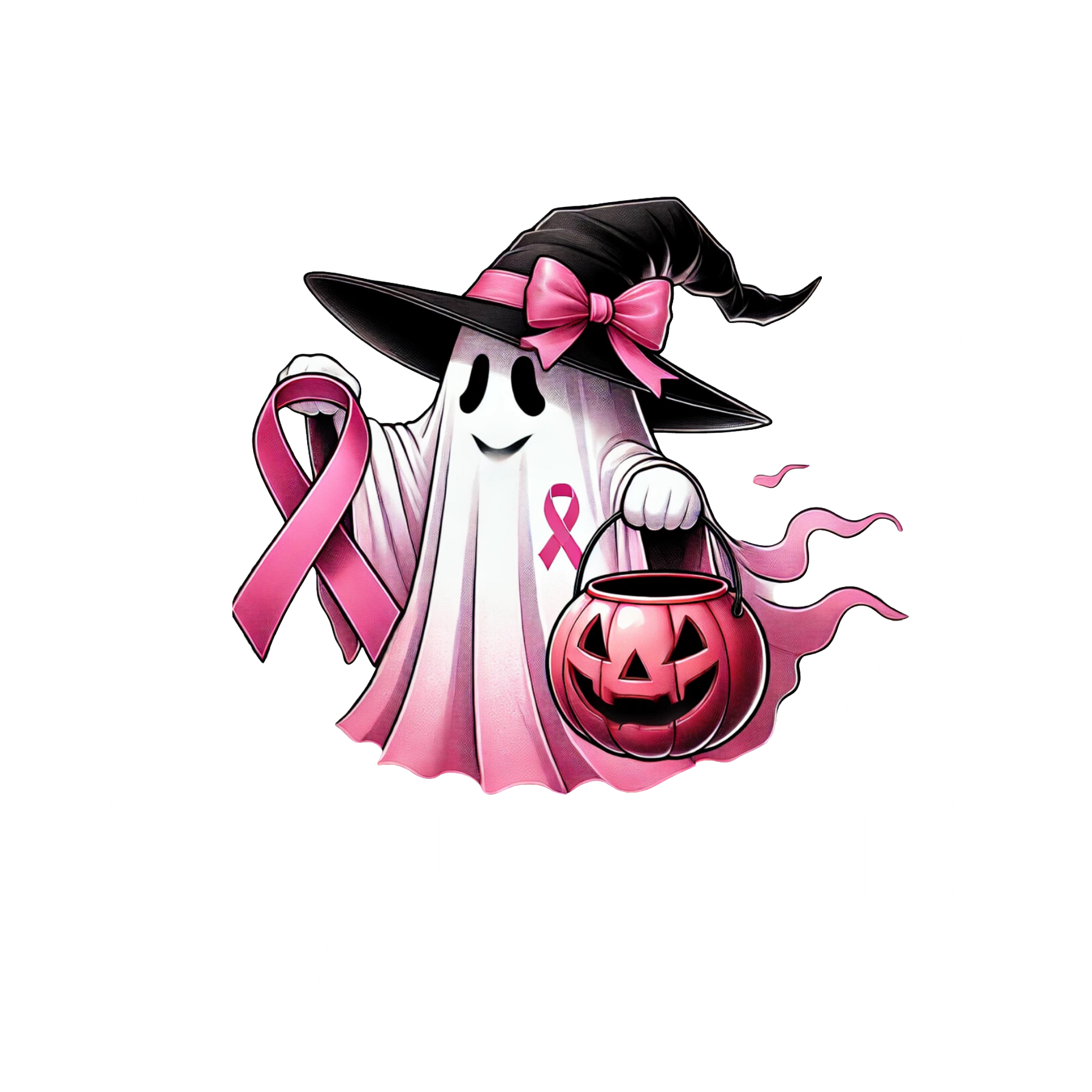 In October We Wear Pink Breast Cancer Awareness Ghost DTF Transfer - Snazzy Dudds