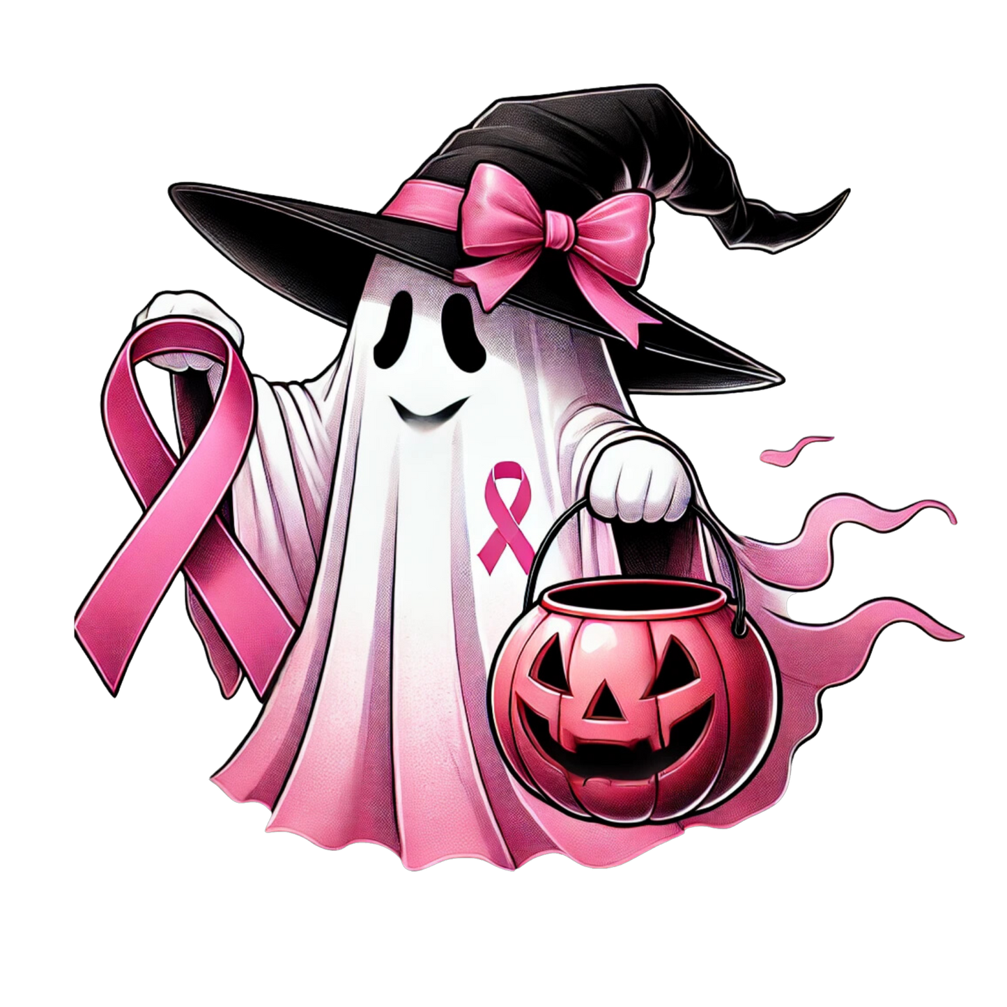 In October We Wear Pink Breast Cancer Awareness Ghost DTF Transfer - Snazzy Dudds