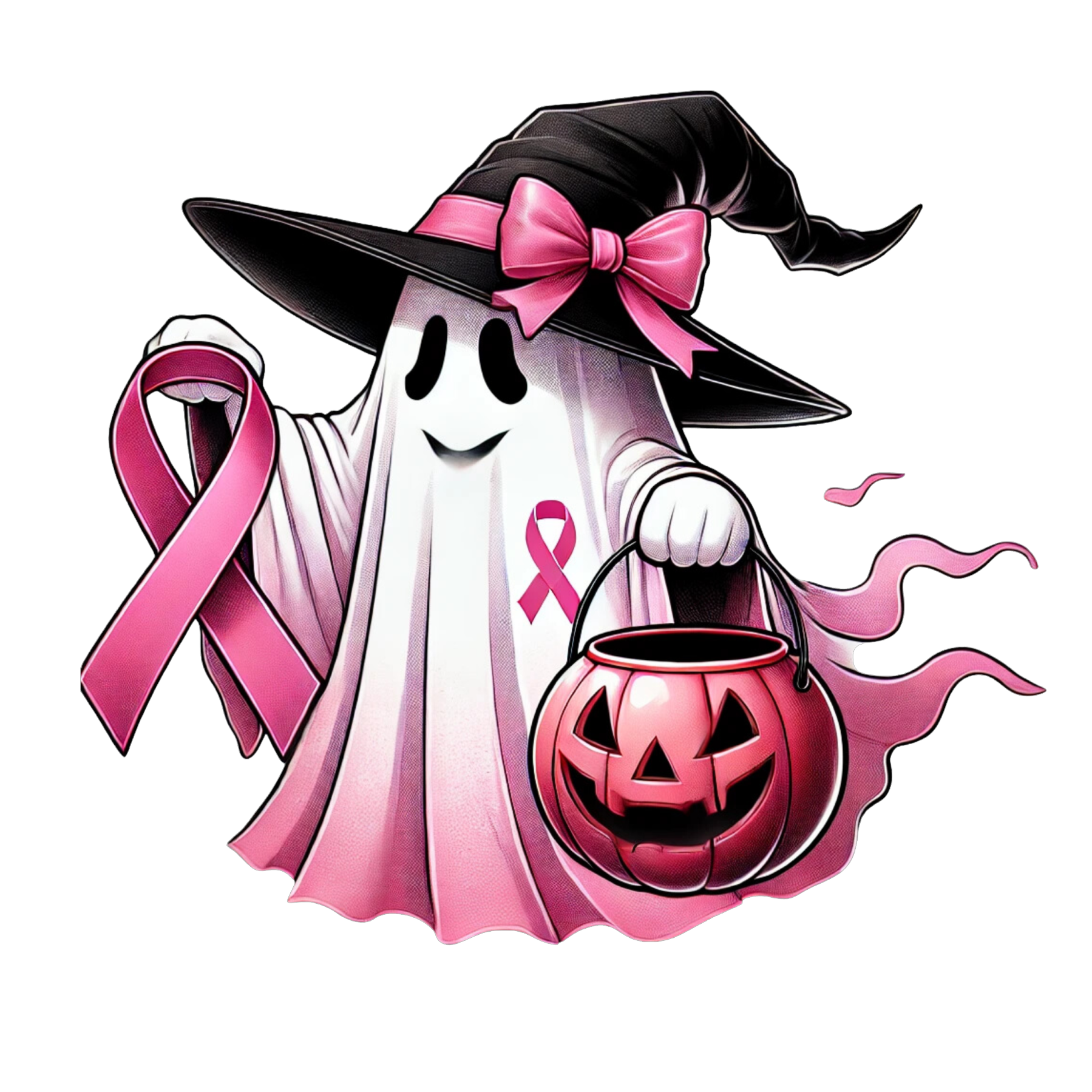 In October We Wear Pink Breast Cancer Awareness Ghost DTF Transfer - Snazzy Dudds