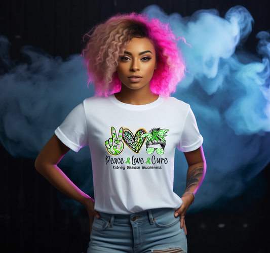 Peace Love Cure Kidney Disease Awareness Tshirt - Snazzy Dudds