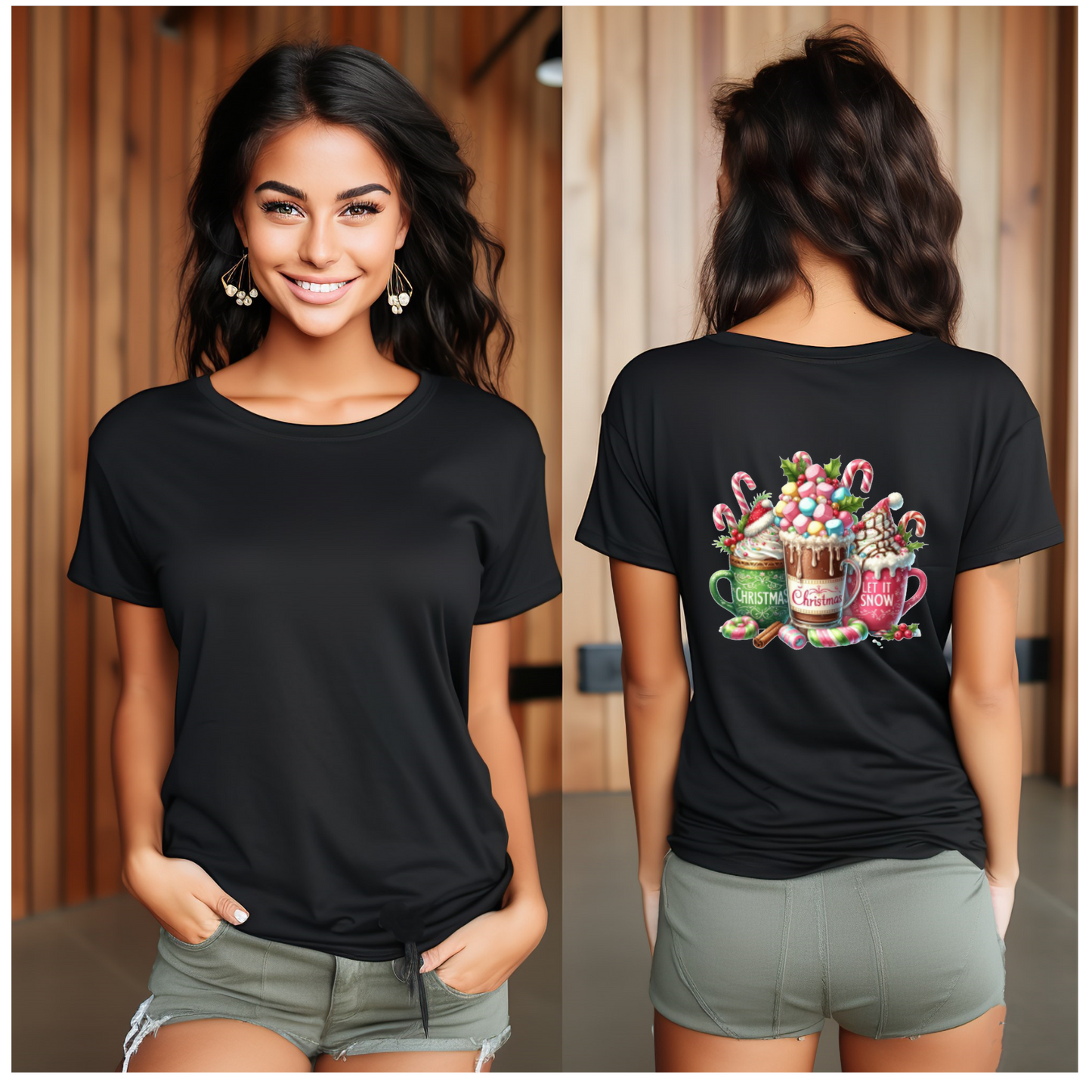 Let It Snow Christmas Marshmallow Drinks Tshirt - Snazzy Dudds