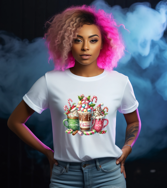 Let It Snow Christmas Marshmallow Drinks Tshirt - Snazzy Dudds